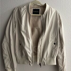 Cream Bomber Jacket with Ribbed Collar and Relaxed Fit